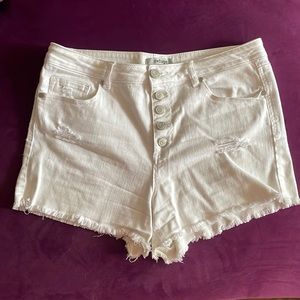 Size 12, Charlotte Russe, High Waisted, Button Up, Distressed, White Jean Shorts
